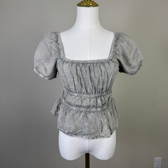 Rebellion Again Puff Sleeve Open Back Top US Women's S - Picture 1 of 8